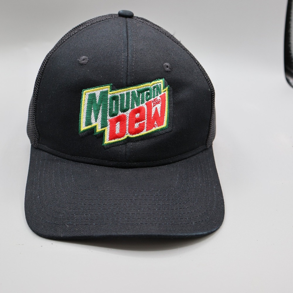 Port Authority Mountain Dew Trucker Hat Black Mesh Snapback Cap Logo Embroidery